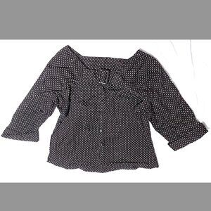 Venezia Top Blouse Size 14/16 Black with White Polka Dot 3/4 Sleeve